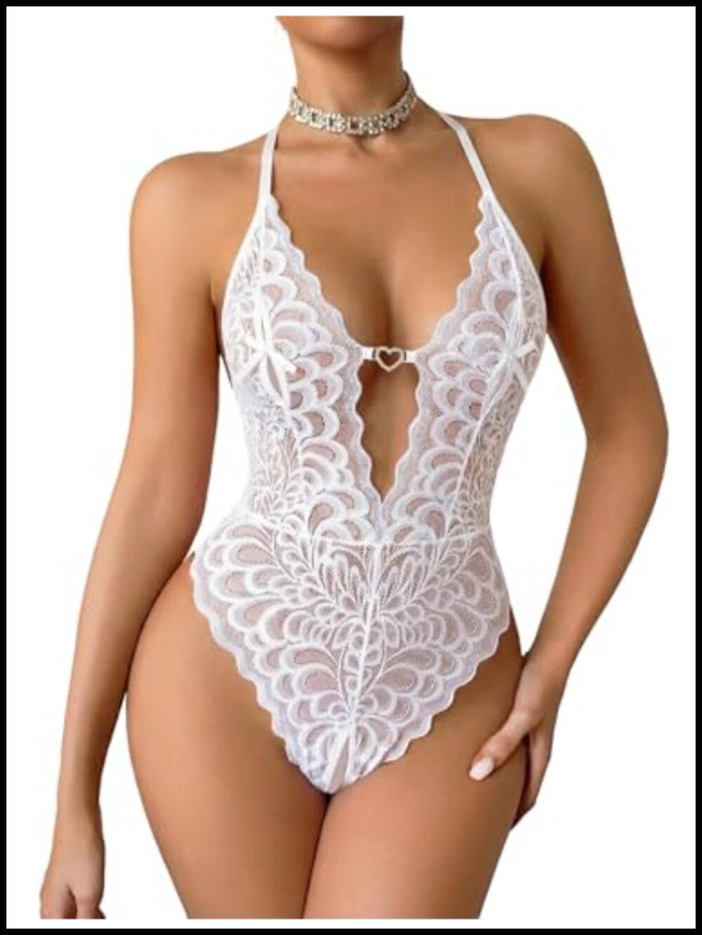 Lace Teddy Bodysuit Deep V Racerback Backless Chemise
